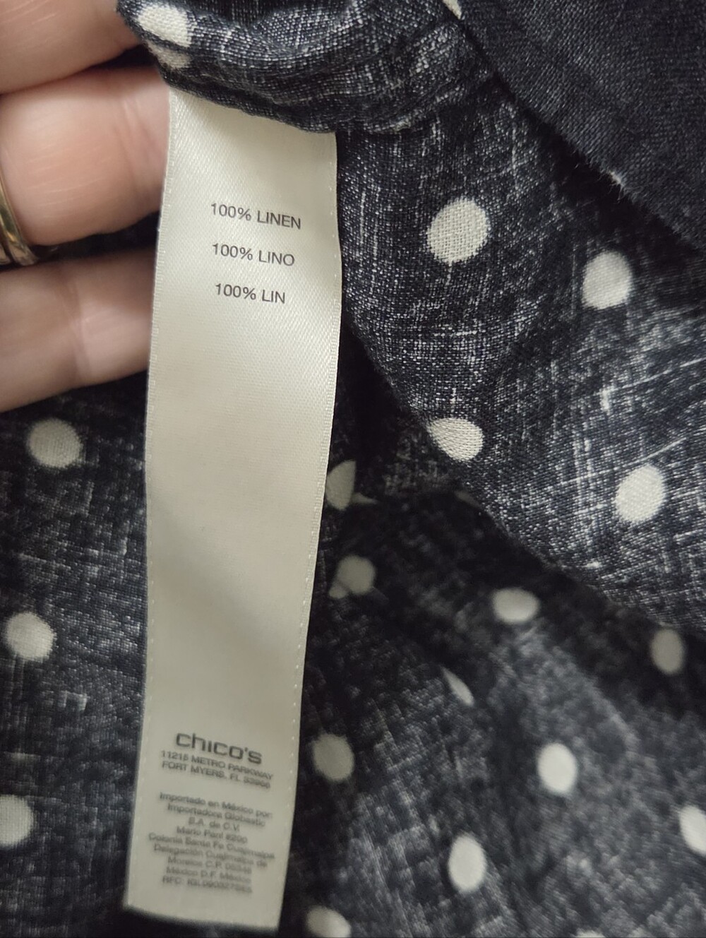 Chico's 3 XL Black White Polka Dot 100% Linen Tie Front 3/4 Sleeve Shirt - Picture 3 of 7